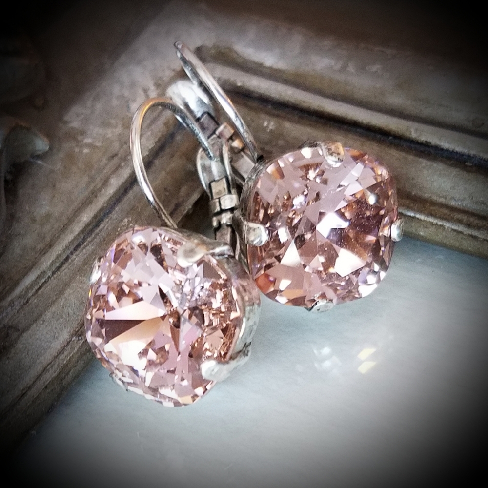 Austrian Crystal Earrings in Antique Silver - Picture 1 of 7